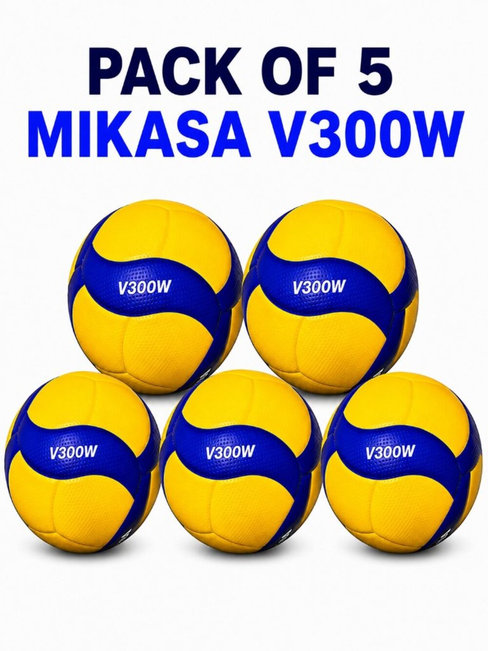 Mikasa V300W 2019 Official FIVB outdoor Volleyball size 5- Blue/Yello pack of 5